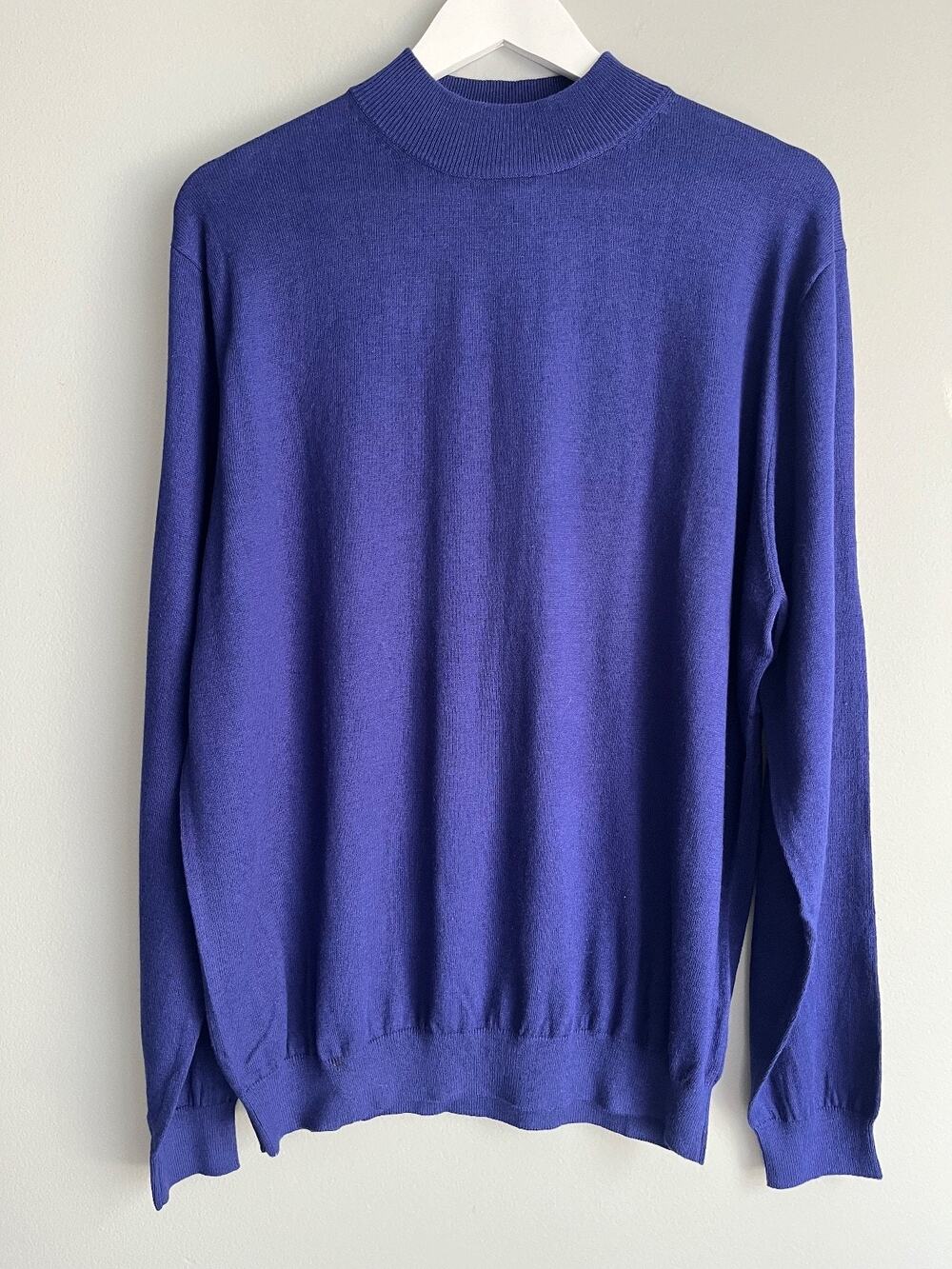NWOT Paul Fredrick Men's XL Blue Silk Cotton Cashmere Mock Neck Sweater Pullover